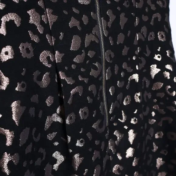 MOLLY BRACKEN Black Leopard Print Mini Dress Metallic Rose Gold Lined Women's S - Picture 8 of 11